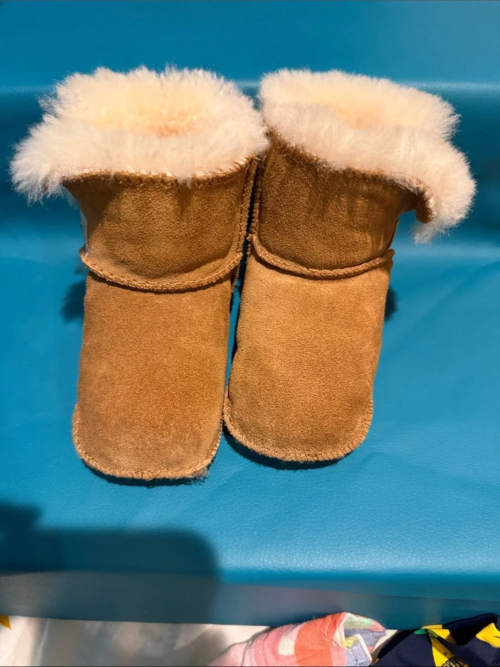 UGG Chestnut Suede Infant Shearling Booties with Cream Cuff